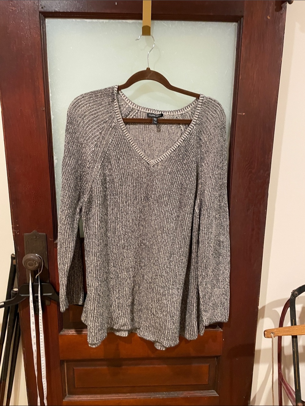 Eileen Fisher Marled V-Neck Ribbed Sweater - Gray